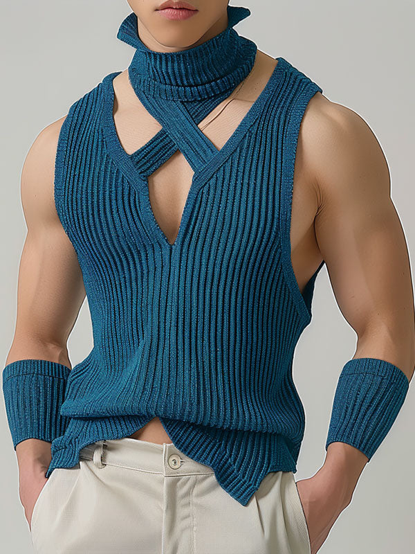 Mens Fashion Ribbed Knit High-Neck Tank SKUK69952