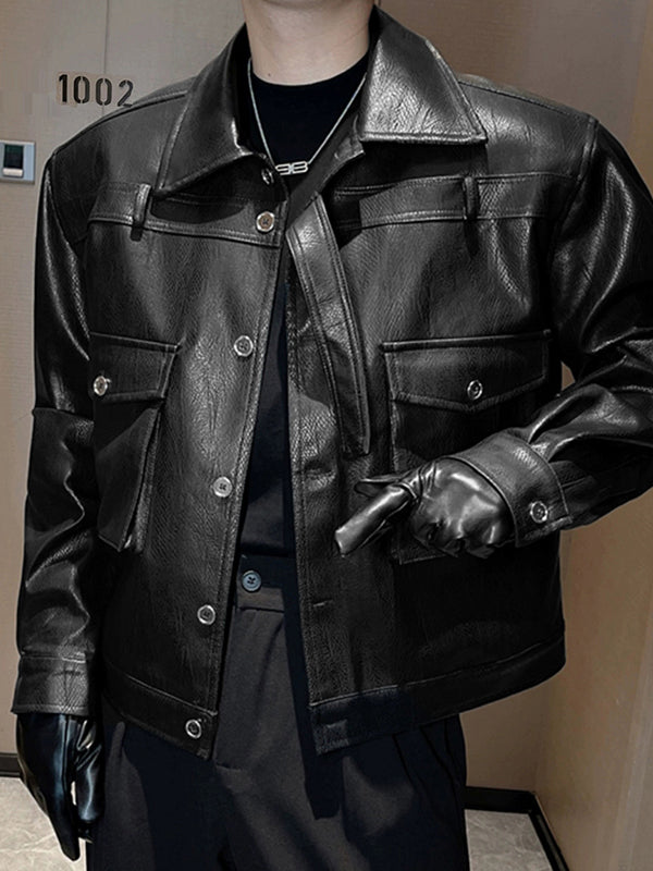 Mens Loose Faux Leather Long-Sleeve Jacket SKUK88186