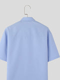 Mens Solid Lapel Collar Short Sleeve Shirt SKUK63633