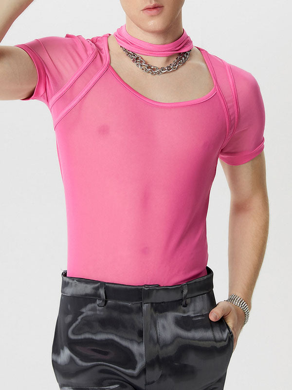 Mens Mesh Slightly Sheer Short Sleeve T-Shirt SKUK65701