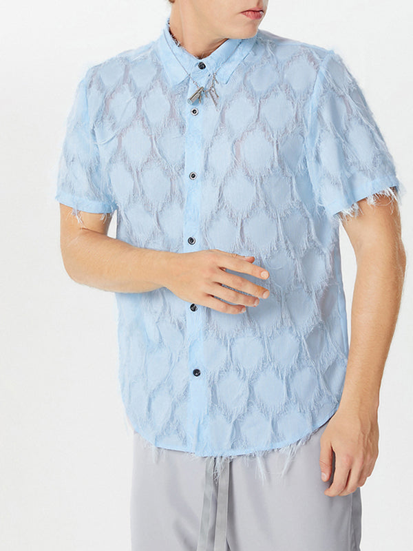 Mens Solid Color Sheer Short Sleeve Shirt SKUK56392