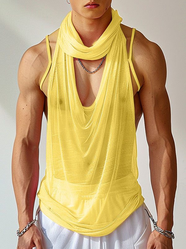 Mens Sexy Sheer Mesh Cowl Neck Tank SKUK71199