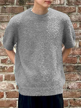 Mens Fleece Solid Casual Short Sleeve T-Shirt SKUK50847