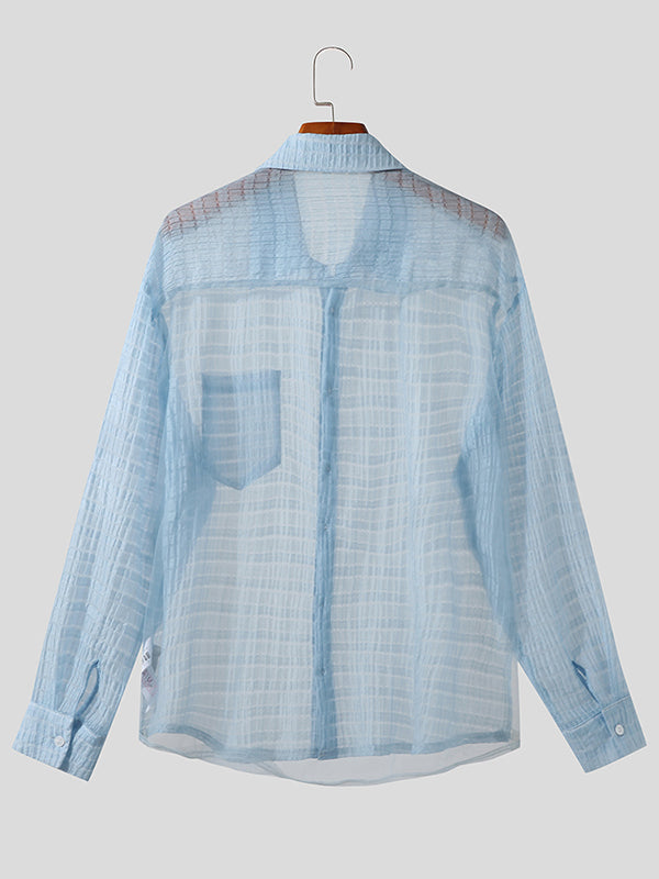 Mens Solid Texture See Through Lapel Shirt SKUK13171