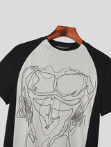 Mens Abstract Print Mesh Patchwork T-Shirt SKUK44892