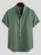 Mens Casual Short Sleeve Button Linen Shirts SKUC21809