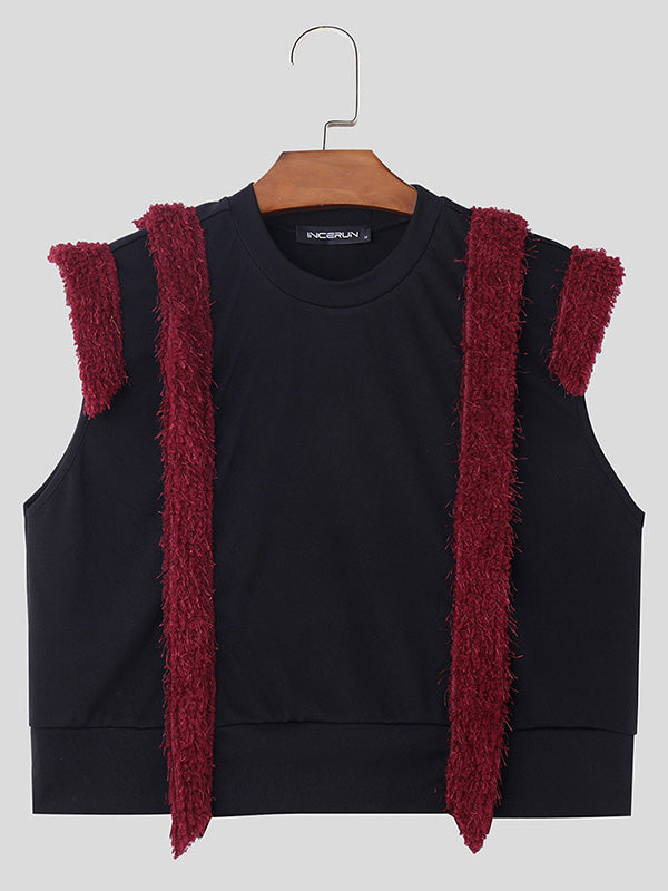 Mens Fleece Patchwork Sleeveless Crop Top SKUK44954