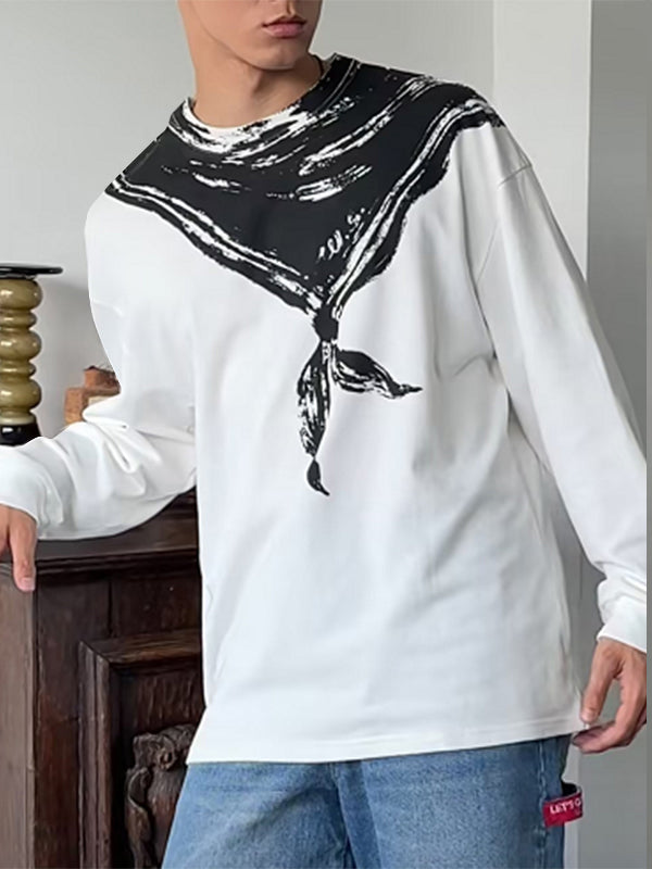 Mens Sailor Collar Print Long-Sleeve T-Shirt SKUK78466