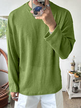 Mens Solid Knit Casual Long Sleeve T-Shirt SKUK25979