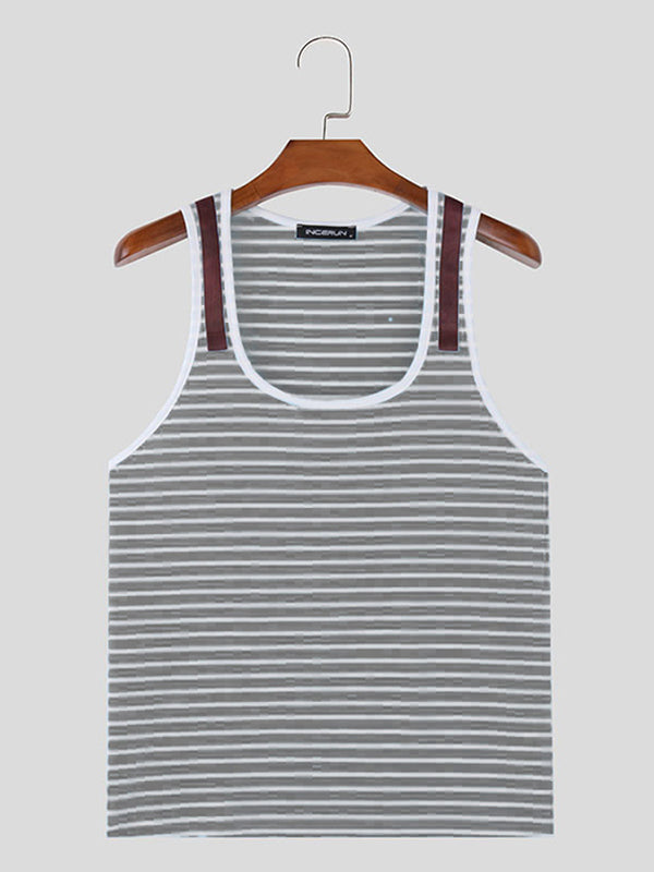 Mens Horizontally Ribbed Knit U-Neck Tank SKUK64522