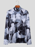 Mens Allover Print Half-Collar Long Sleeve T-Shirt SKUK30007