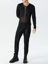 Mens Mesh Patchwork Long Sleeve Jumpsuit SKUK39070