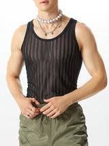 Mens Striped Mesh See Through Sleeveless Vest SKUK35601