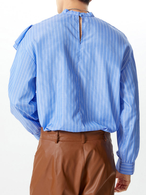 Mens Ruffle Patchwork Striped Long-Sleeve Shirt SKUK81212