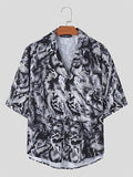 Mens Leopard Print Lapel Collar Half Sleeve Shirt SKUK62591