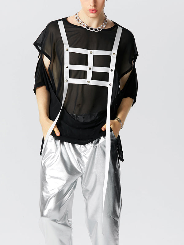 Mens Contrast Ribbon Cutout Deconstruction T-Shirt SKUK15889