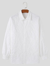 Mens Solid Color Embossed Embroidered Long Sleeve Shirt SKUK65470