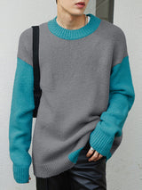 Mens Contrast Patchwork Knit Pullover Sweater SKUK41783