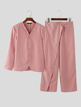 Mens Solid Color Long Sleeve Two-Piece Outfit SKUK83267