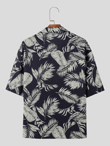 Mens Tropical Leaf Print Revere Collar Shirt SKUK46405