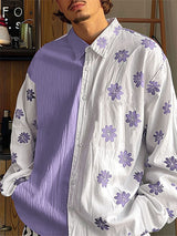 Mens Contrast Color Floral Print Long Sleeve Shirt SKUK81390