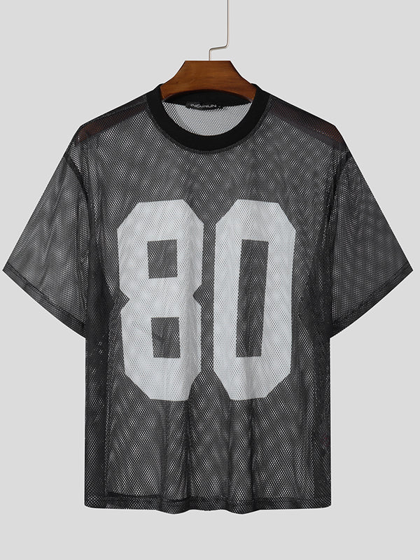 Mens Numeric Print Sheer Long-Sleeve T-Shirt SKUK89196