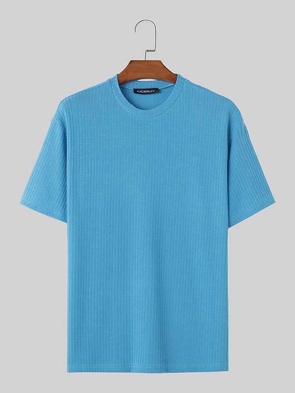 Mens Solid Knit Casual Short Sleeve T-Shirt SKUK52245