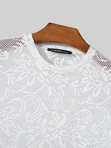 Mens Lace See Through Short Sleeve T-Shirt SKUK52803