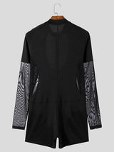 Mens Cut-Out Mesh Patchwork Long Sleeve Bodysuit SKUK84746