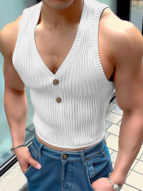 Mens Knitted Ribbed V-Neck Tank SKUK66767