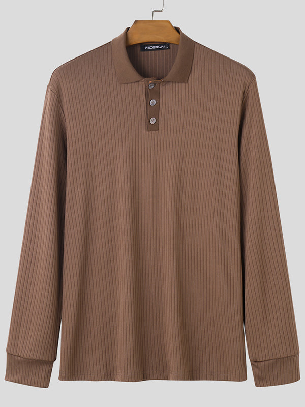 Mens Rib-Knit Long Sleeve Golf Shirt SKUK33590