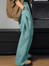 Mens Solid Pleated Casual Wide Leg Pants SKUK39328