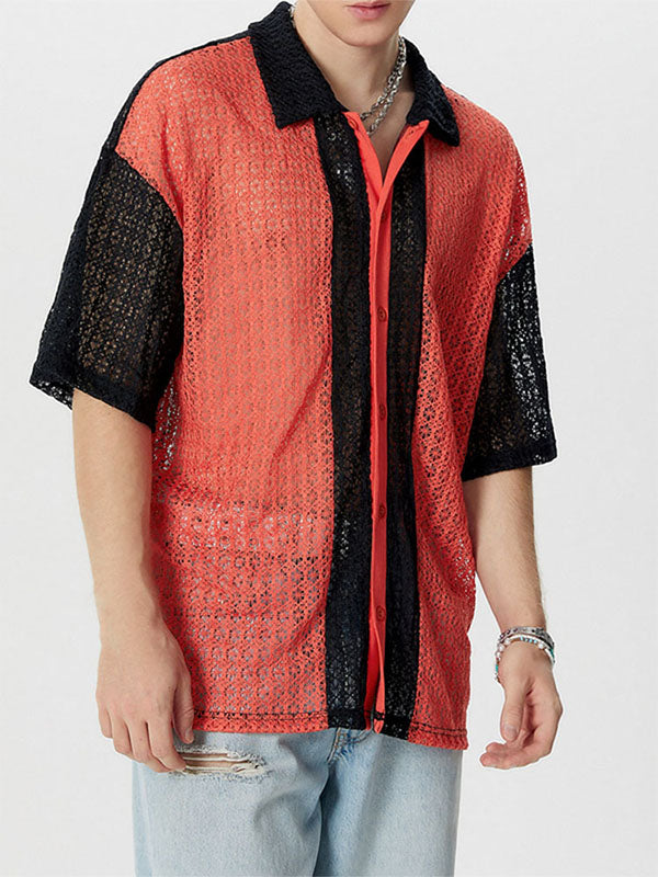 Mens Hollow Out Knit Short Sleeve Shirt SKUK62900