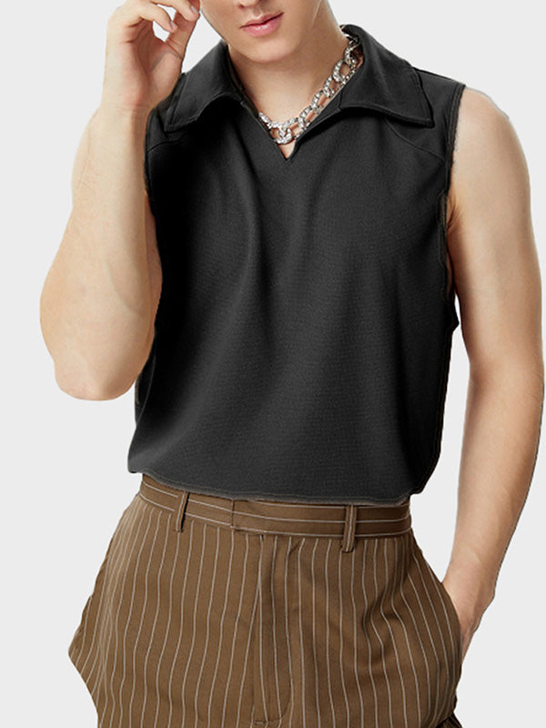 Mens Solid Lapel Knit Sleeveless Vest SKUK40550