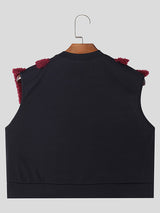 Mens Fleece Patchwork Sleeveless Crop Top SKUK44954