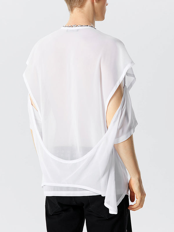 Mens Contrast Ribbon Cutout Deconstruction T-Shirt SKUK15889