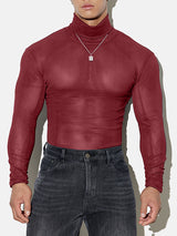 Mens Sheer Mesh Turtleneck Long-Sleeve T-Shirt SKUK93679