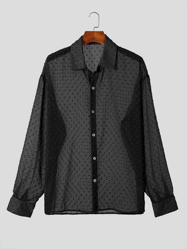 Mens Sheer Polka Dot Long Sleeve Shirt SKUK73574