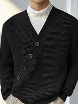 Mens Textured Asymmetrical V-Neck Long-Sleeve Sweater SKUK82215