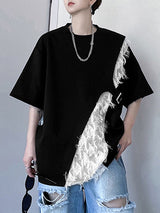 Mens Fringe Patchwork Metal Buckle T-Shirt SKUK43617