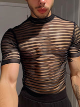 Mens Sexy Sheer Striped Short Sleeve T-Shirt SKUK70041