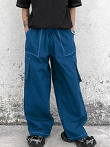 Mens Solid Cargo Pockets Elastic Waist Casual Pants SKUK60313