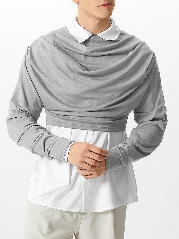 Mens Draped Neck Cropped Long Sleeve T-Shirt SKUK77389