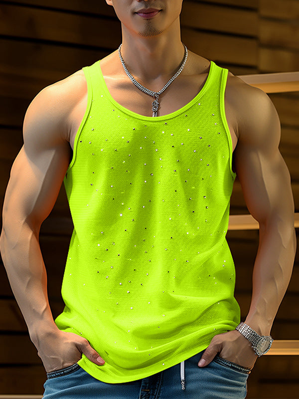 Mens Solid Glitter U-Neck Sleeveless Vest SKUK55785