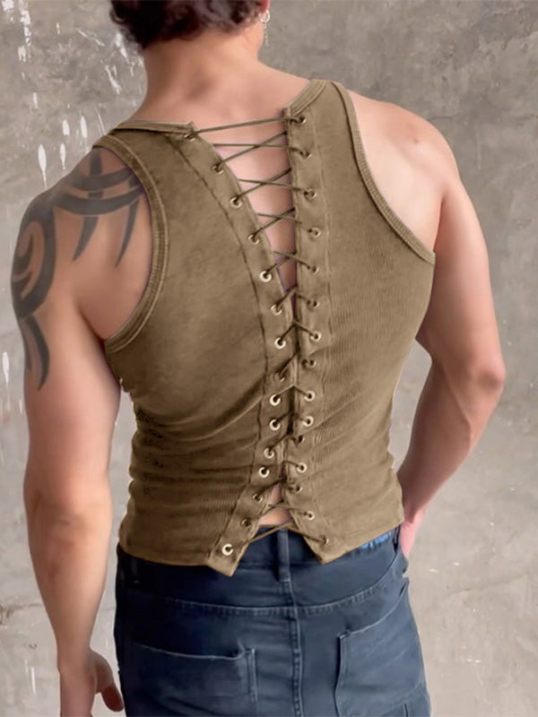 Mens Solid Knit Back Straps Sleeveless Vest SKUK48477