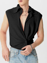 Mens Asymmetric Solid Color Striped Sleeveless Shirt SKUK71361