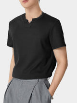 Mens Solid Short Sleeve Notch Neck T-shirt SKUK02867