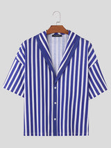 Mens Striped V-Neck Short-Sleeve Shirt SKUK71393