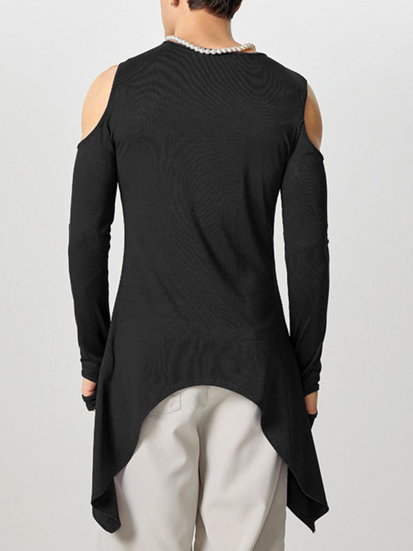 Mens Asymmetrical Hem Cut-Out Long-Sleeve T-Shirt SKUK85770