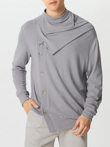 Mens Draped Collar Design Long-Sleeve Sweater SKUK77406